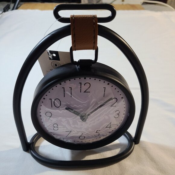 8 in Table Clock Contemporary Decor Black Metal Tabletop - Picture 4 of 5